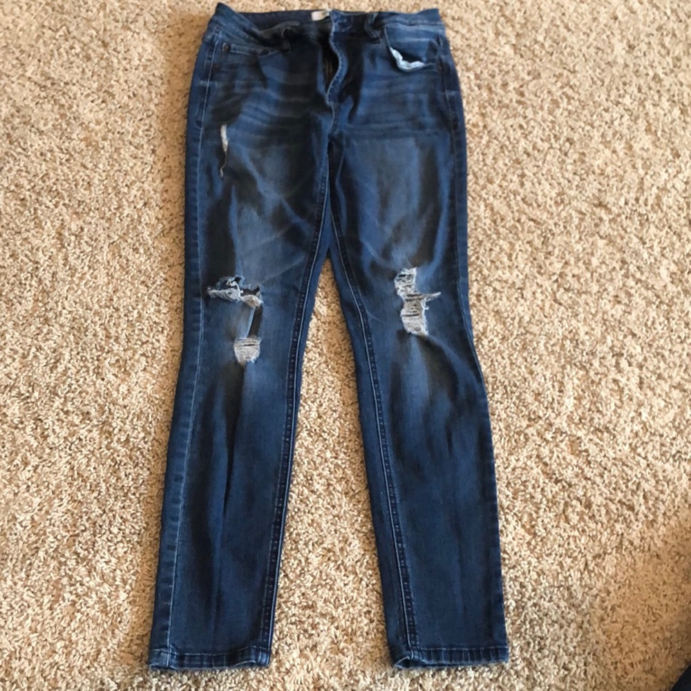 mid rise medium wash jeans